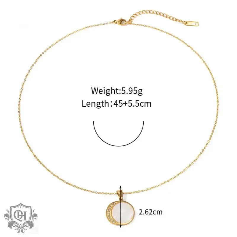 18K Gold Shell Sun and Zircon Moon Necklace