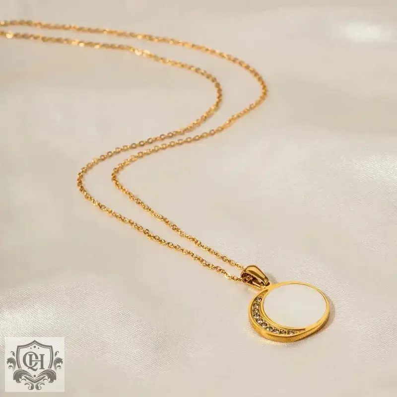 18K Gold Shell Sun and Zircon Moon Necklace