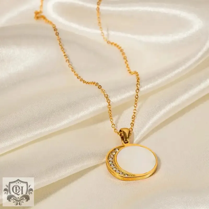 18K Gold Shell Sun and Zircon Moon Necklace