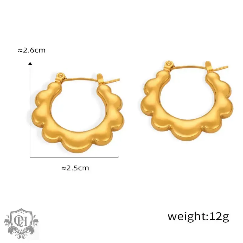 18K gold stylish simple U-shaped earrings with sunflower design