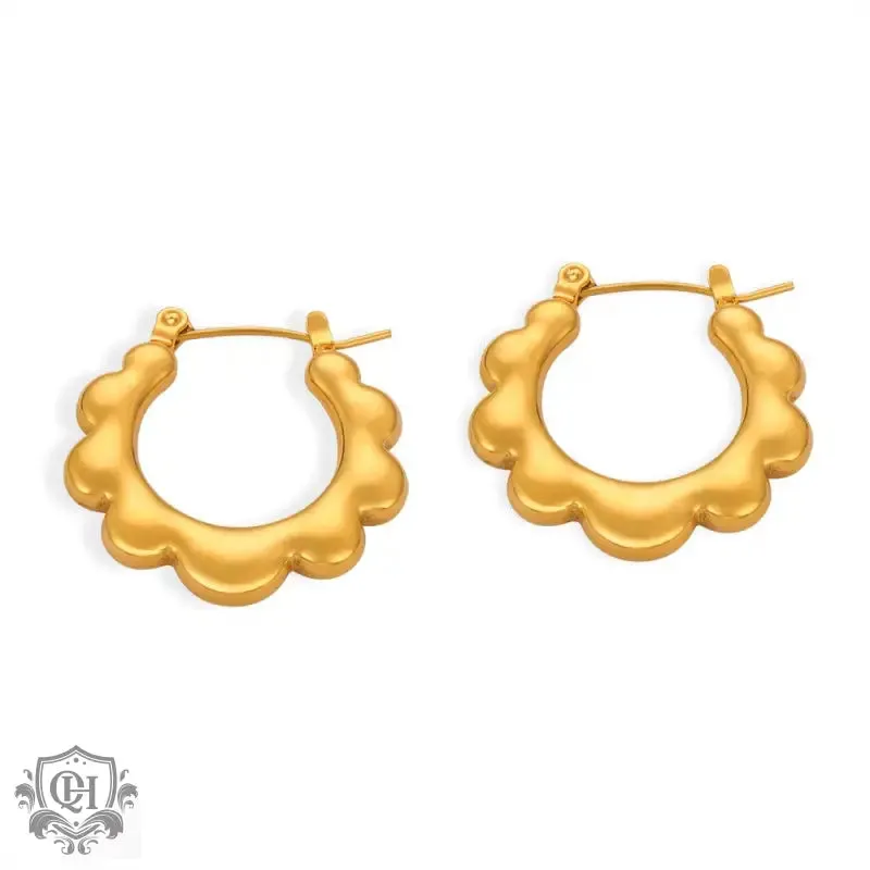 18K gold stylish simple U-shaped earrings with sunflower design
