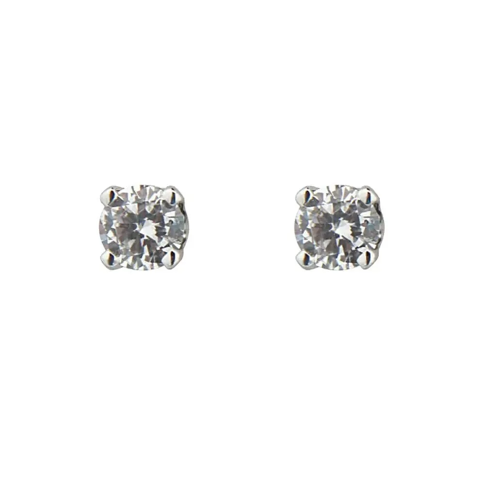 18K Solid White Gold 0.30ct.Twt Diamond Screwback Earrings