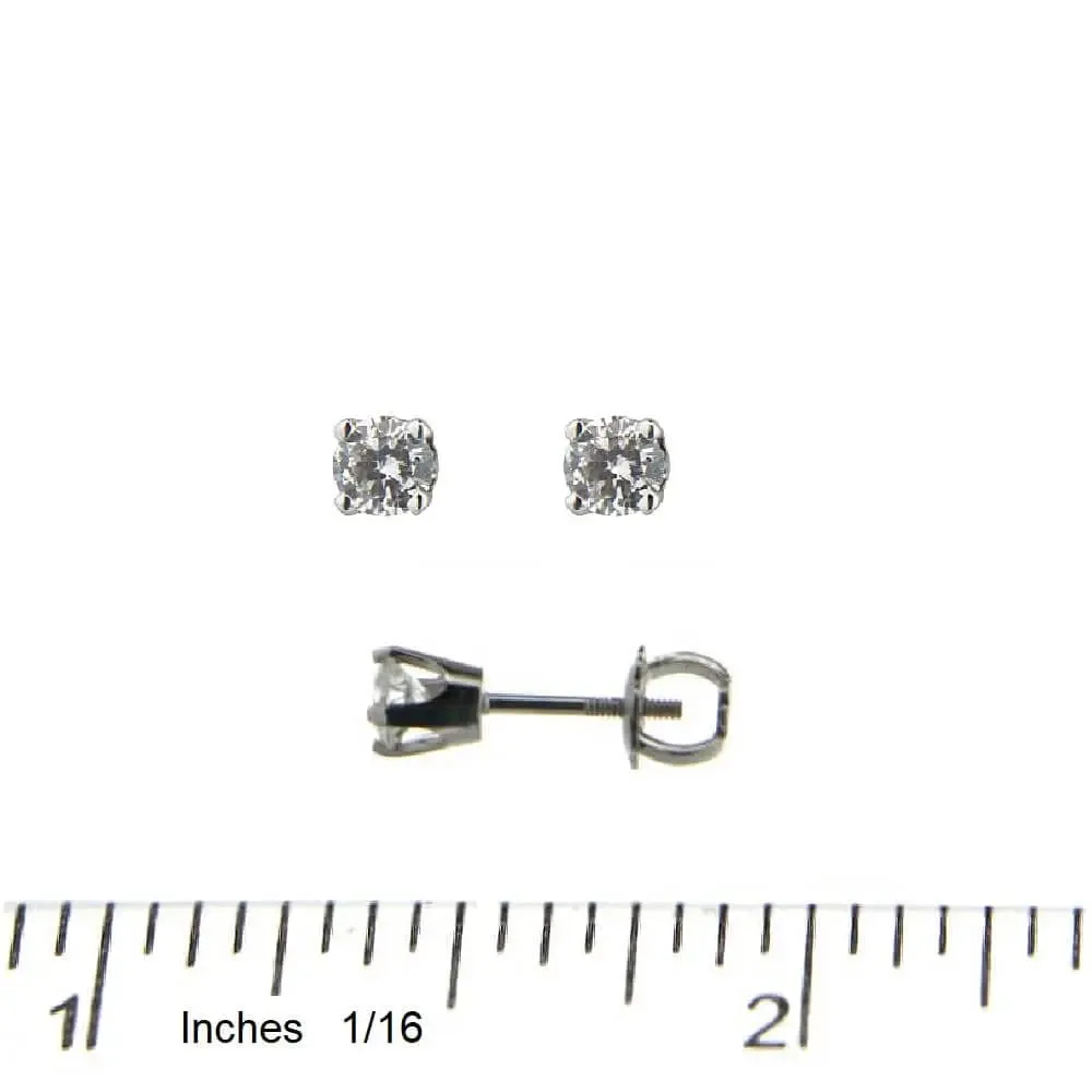 18K Solid White Gold 0.30ct.Twt Diamond Screwback Earrings