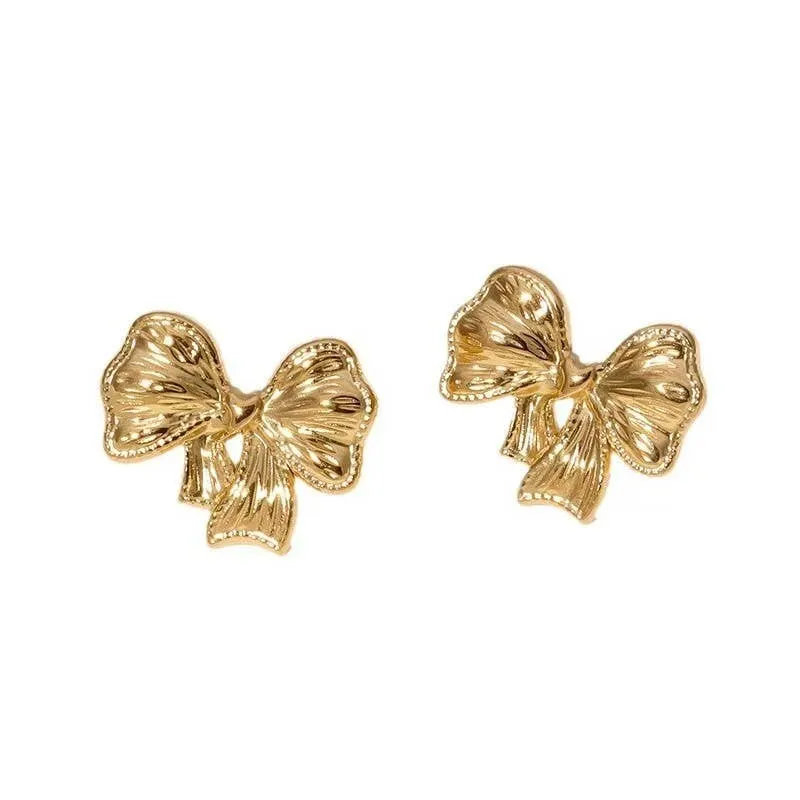 18K STAINLESS STEEL TARNISH FREE BOW EARRINGS | 40E345-EAR: GOLD