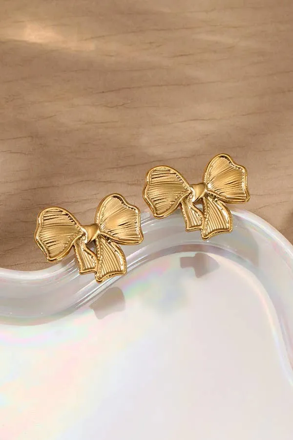 18K STAINLESS STEEL TARNISH FREE BOW EARRINGS | 40E345-EAR: GOLD