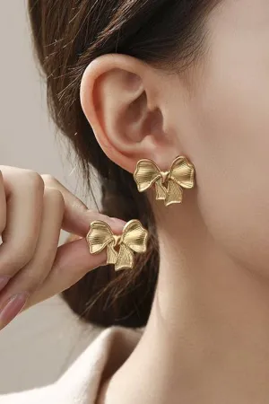18K STAINLESS STEEL TARNISH FREE BOW EARRINGS | 40E345-EAR: GOLD