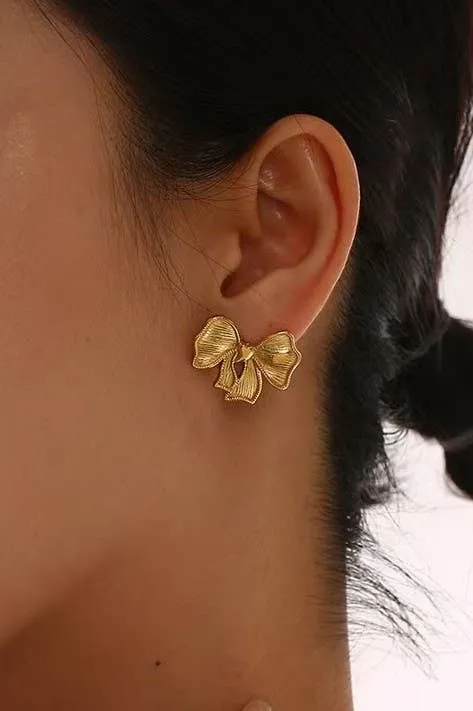 18K STAINLESS STEEL TARNISH FREE BOW EARRINGS | 40E345-EAR: GOLD