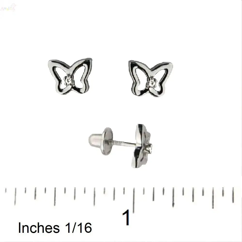 18K White Gold Diamond Butterfly Covered Screwback Earrings