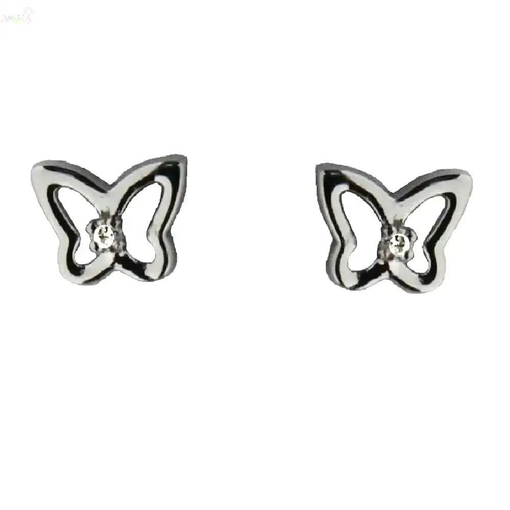 18K White Gold Diamond Butterfly Covered Screwback Earrings