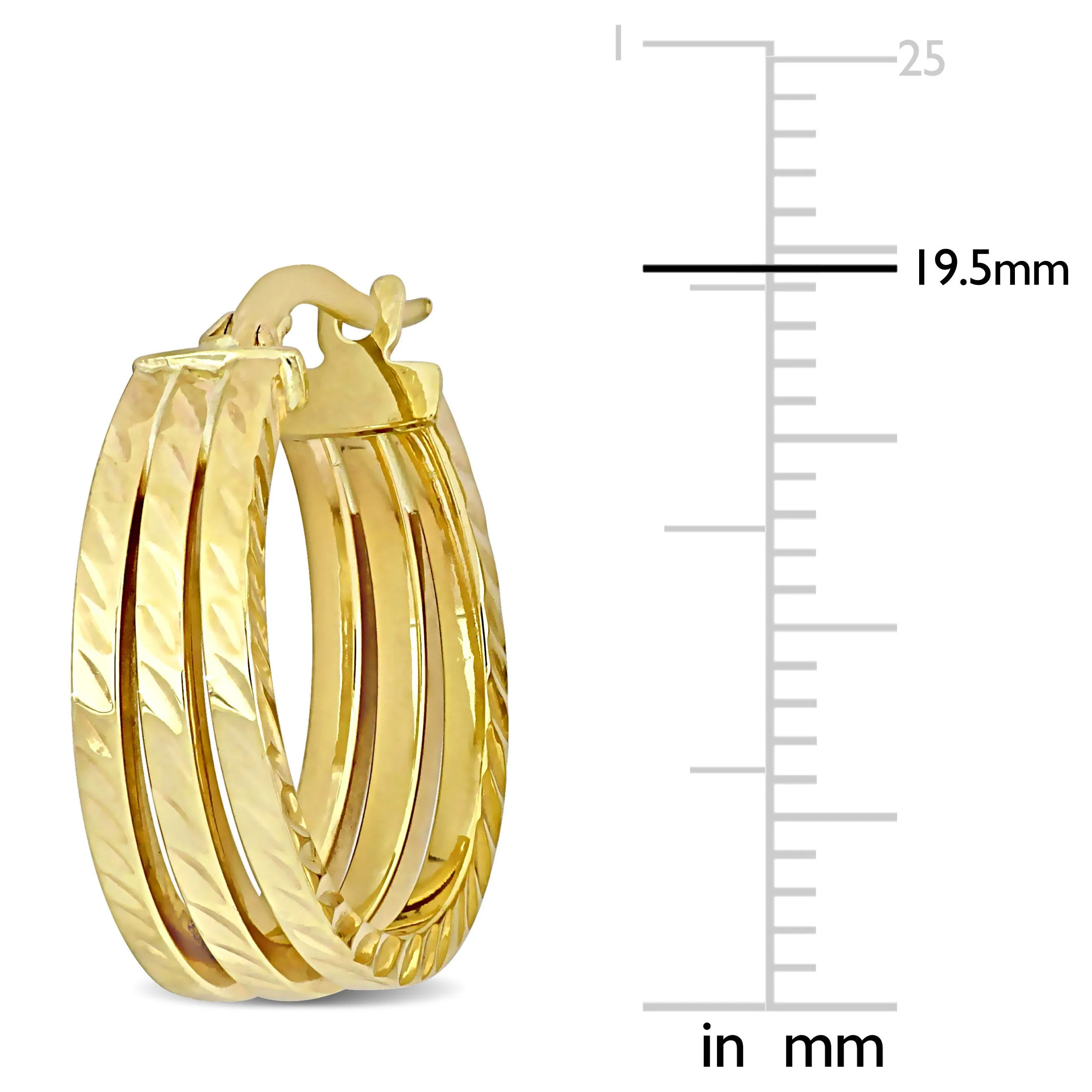 19 MM Triple Row Textured Hoop Earrings in 14K Yellow Gold