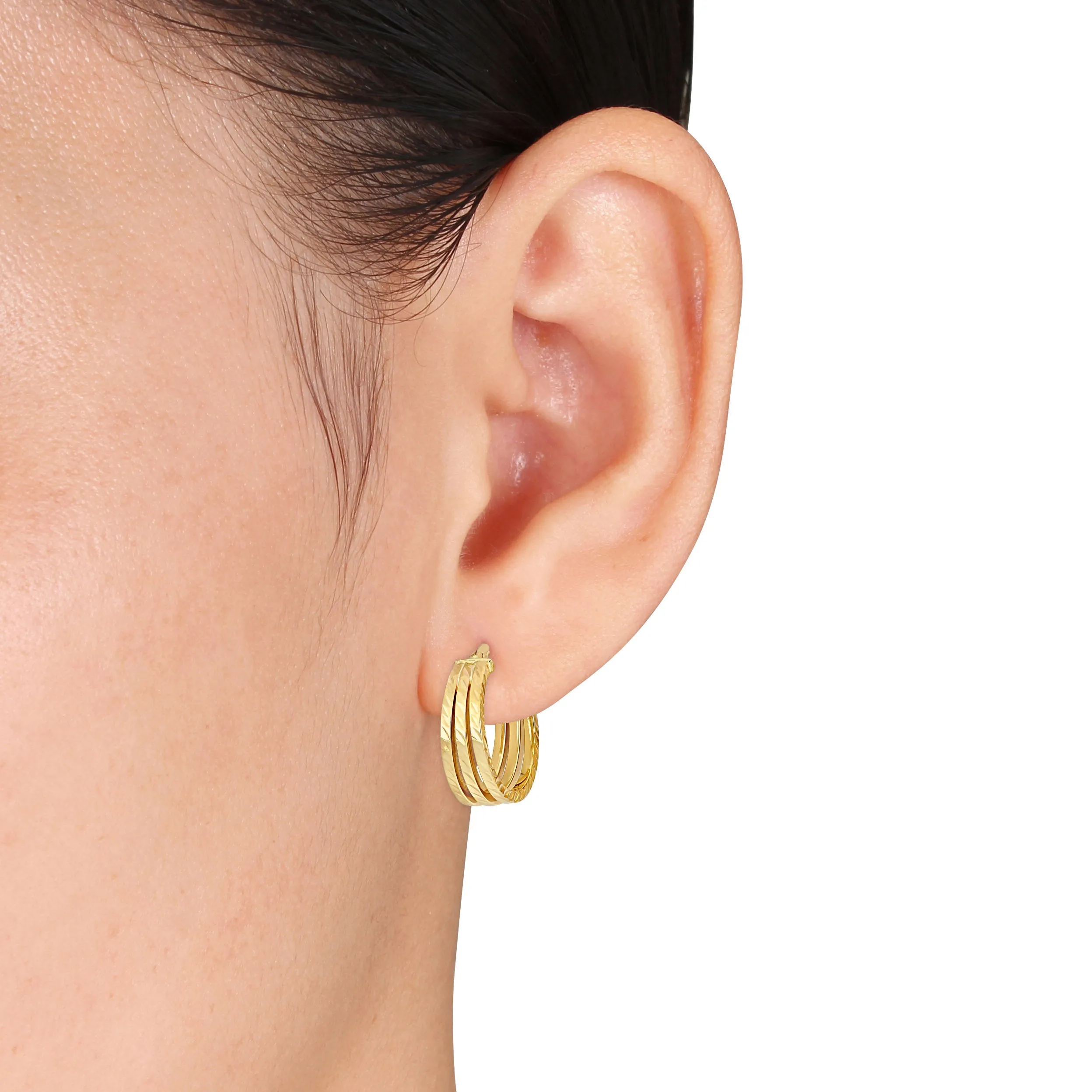 19 MM Triple Row Textured Hoop Earrings in 14K Yellow Gold