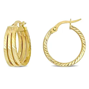 19 MM Triple Row Textured Hoop Earrings in 14K Yellow Gold
