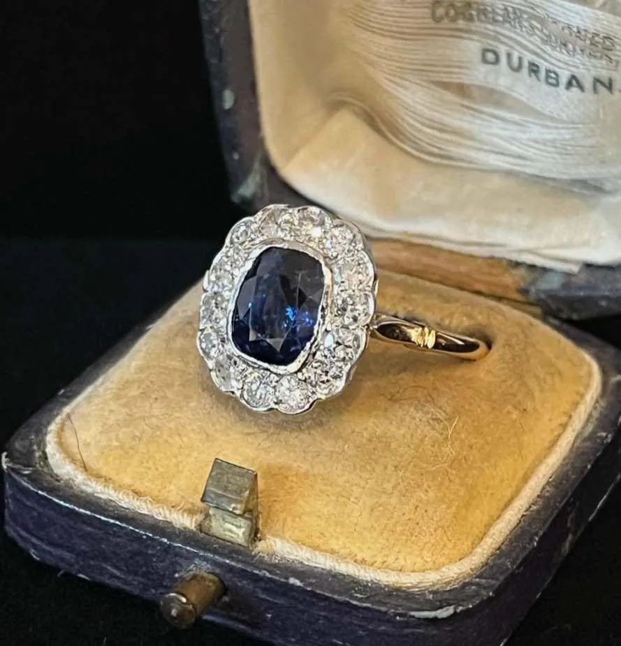 1920s Sapphire and Diamond Cluster Ring