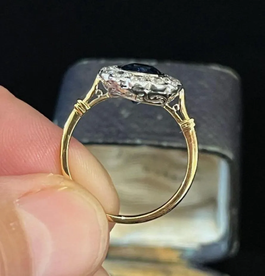 1920s Sapphire and Diamond Cluster Ring