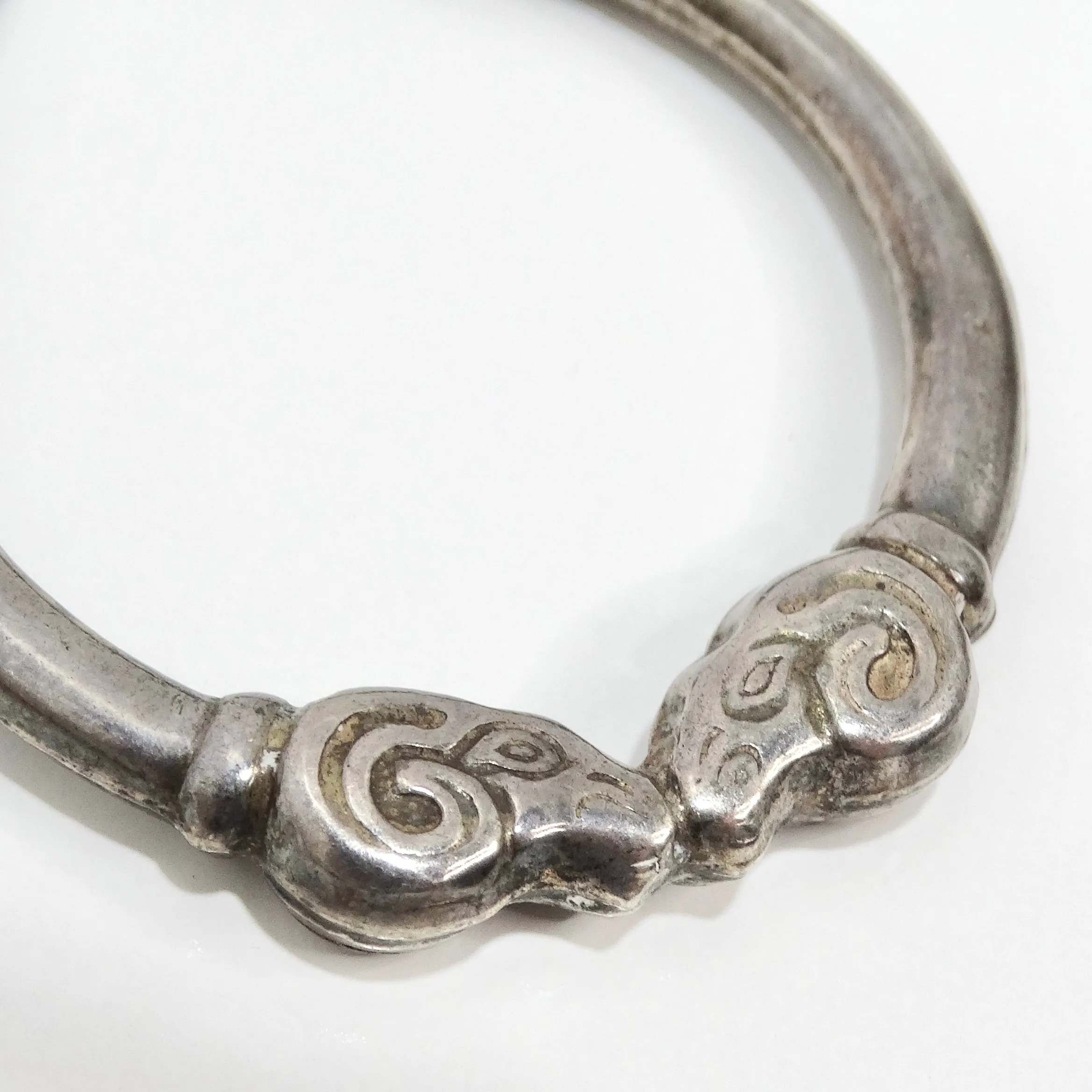 1970s Sterling Silver Double Ram Hoop Earrings