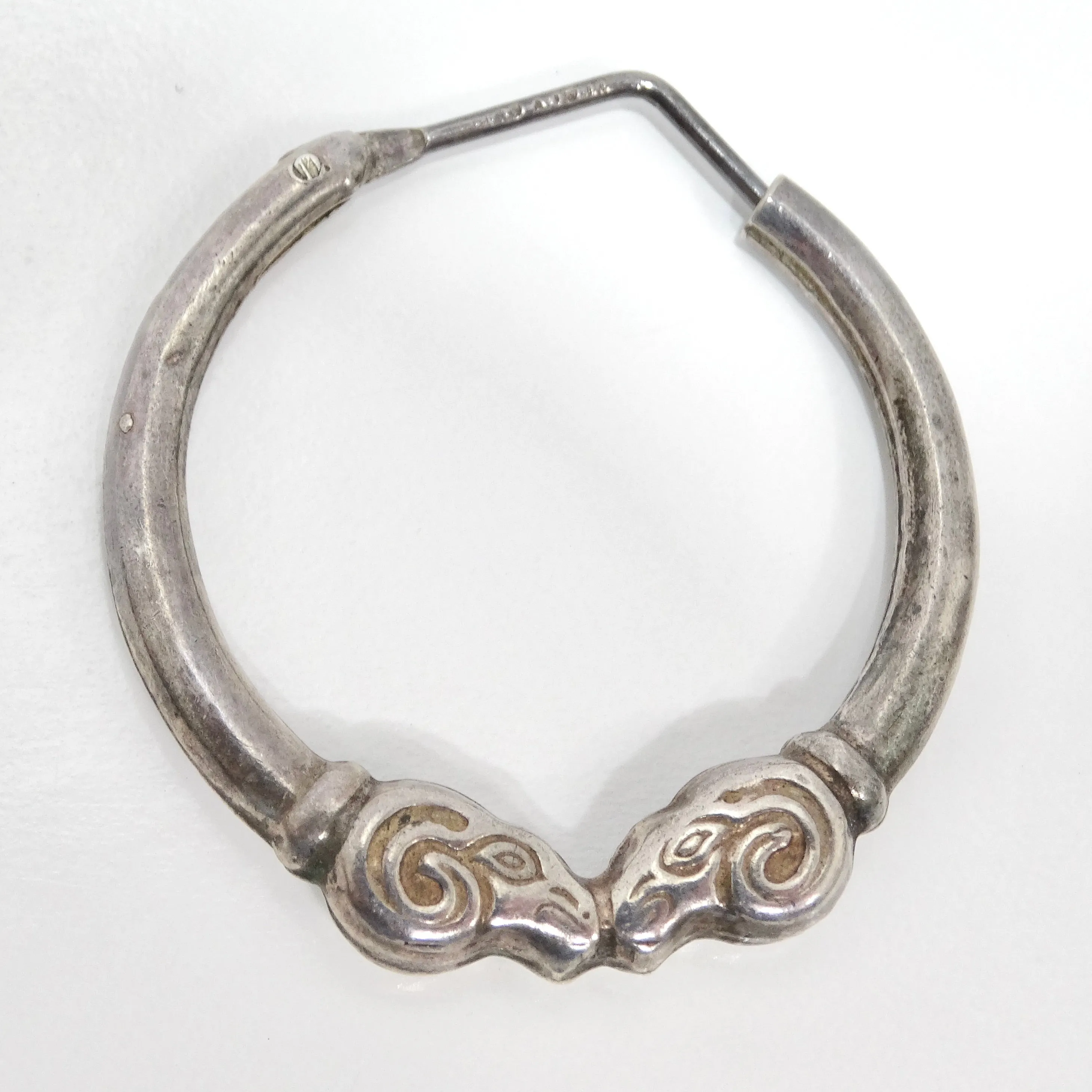 1970s Sterling Silver Double Ram Hoop Earrings