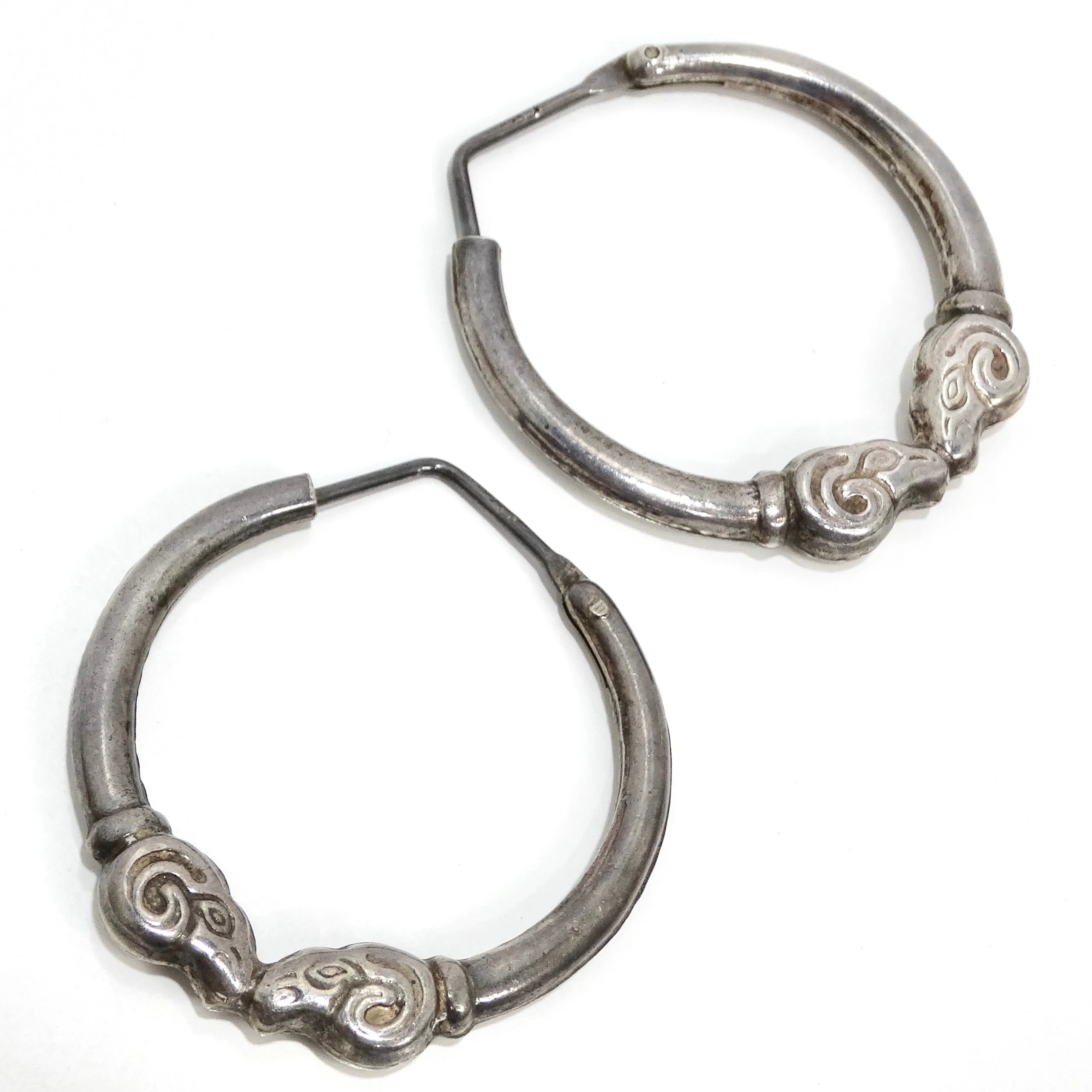 1970s Sterling Silver Double Ram Hoop Earrings