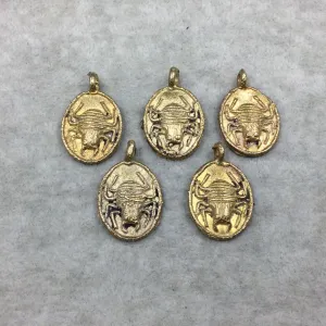 19mm x 23mm Hand Made Oxidized Copper/Brass Plated Very Rustic Oval Shape Bug Pendant From Ghana W Attached Ring And Flat Back  -