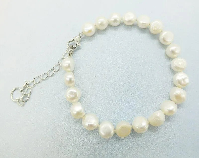 1PCS  8 9MMAAA Natural Baroque White Pearl Bracelets, Adjustable
