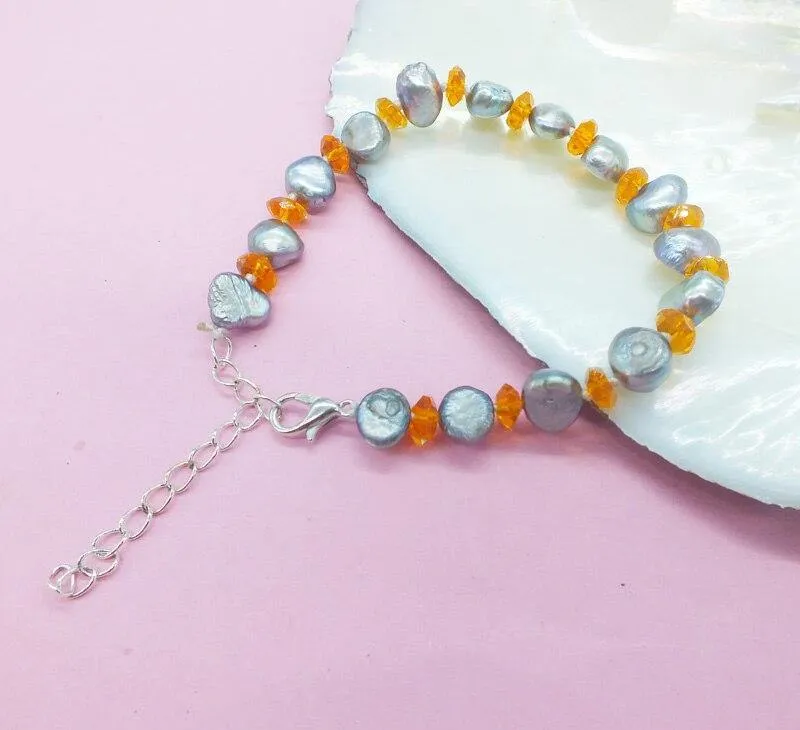 1PCS  8 9MMAAA Natural Baroque White Pearl Bracelets, Adjustable