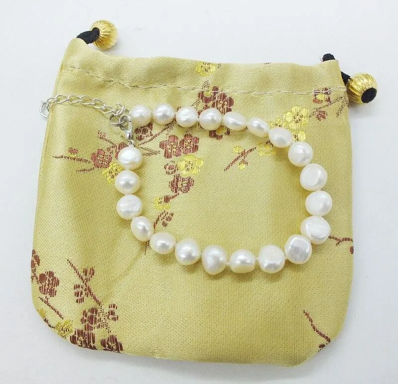 1PCS  8 9MMAAA Natural Baroque White Pearl Bracelets, Adjustable