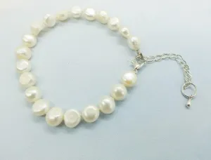 1PCS  8 9MMAAA Natural Baroque White Pearl Bracelets, Adjustable