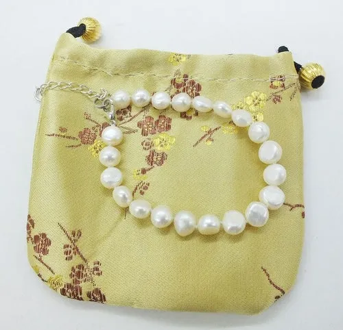 1PCS  8 9MMAAA Natural Baroque White Pearl Bracelets, Adjustable