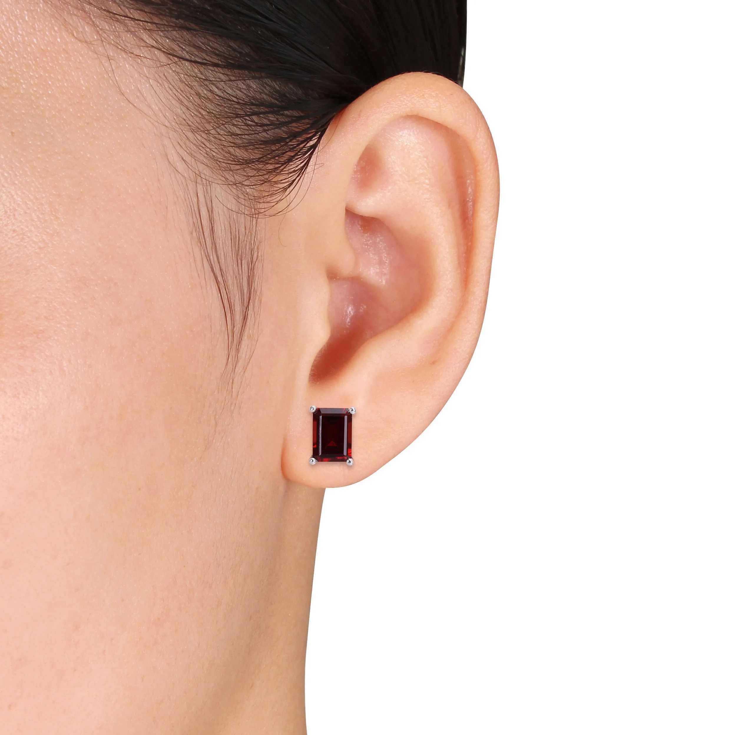 2 1/2 CT TGW Emerald Cut Garnet Stud Earrings in Sterling Silver