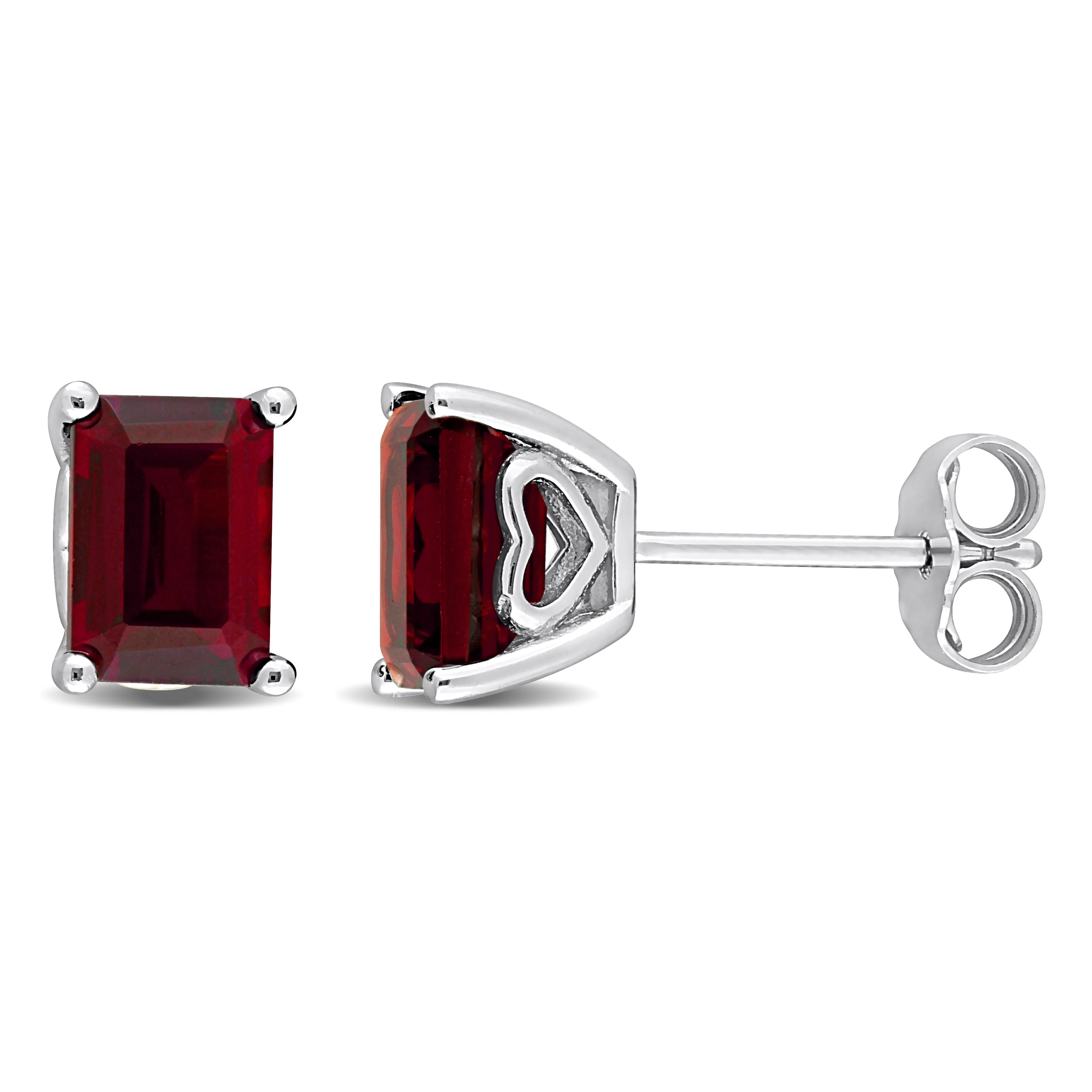 2 1/2 CT TGW Emerald Cut Garnet Stud Earrings in Sterling Silver