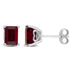 2 1/2 CT TGW Emerald Cut Garnet Stud Earrings in Sterling Silver