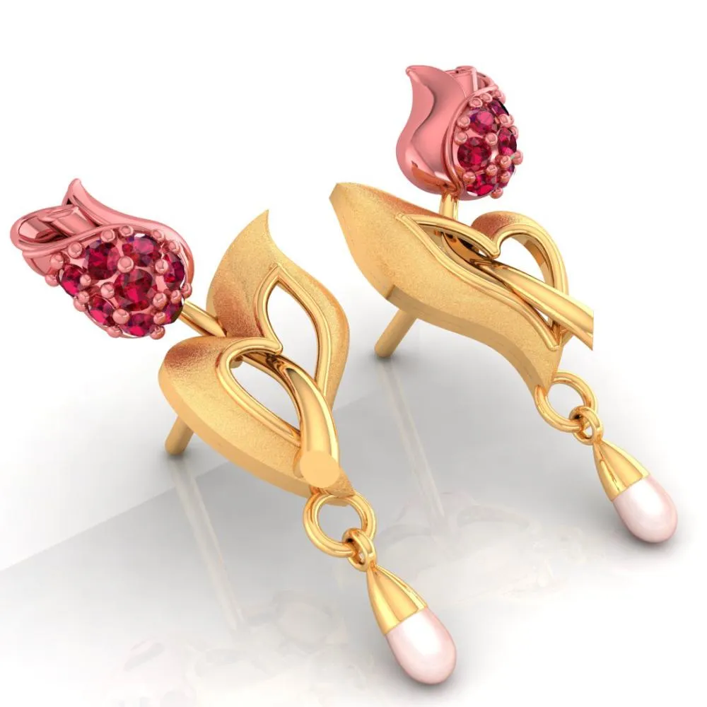 22k Gold Earrings With A Yellow Flower Design
