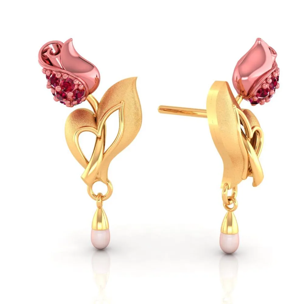 22k Gold Earrings With A Yellow Flower Design