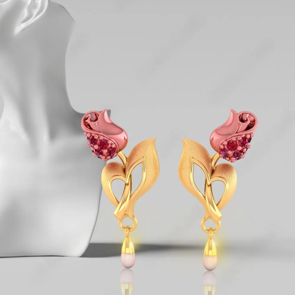 22k Gold Earrings With A Yellow Flower Design