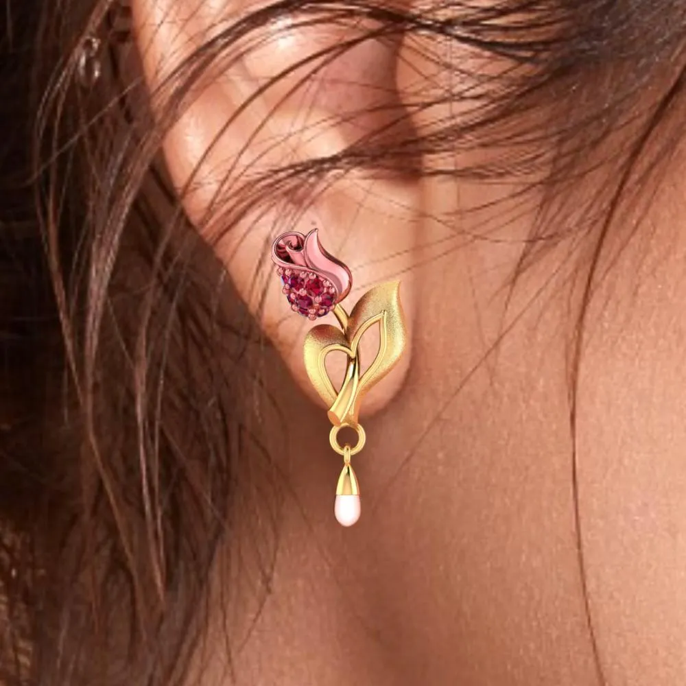 22k Gold Earrings With A Yellow Flower Design