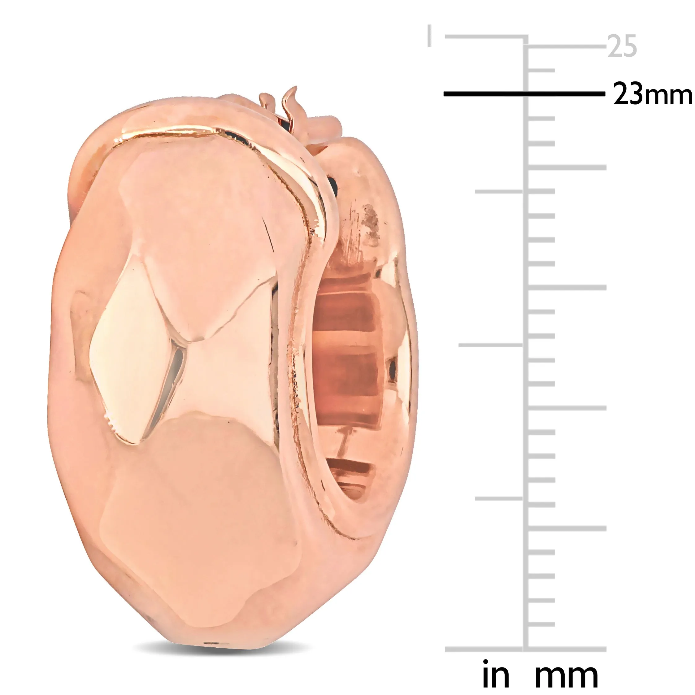 23 MM Wide Diamond Cut Huggie Earrings in Rose Plated Sterling Silver