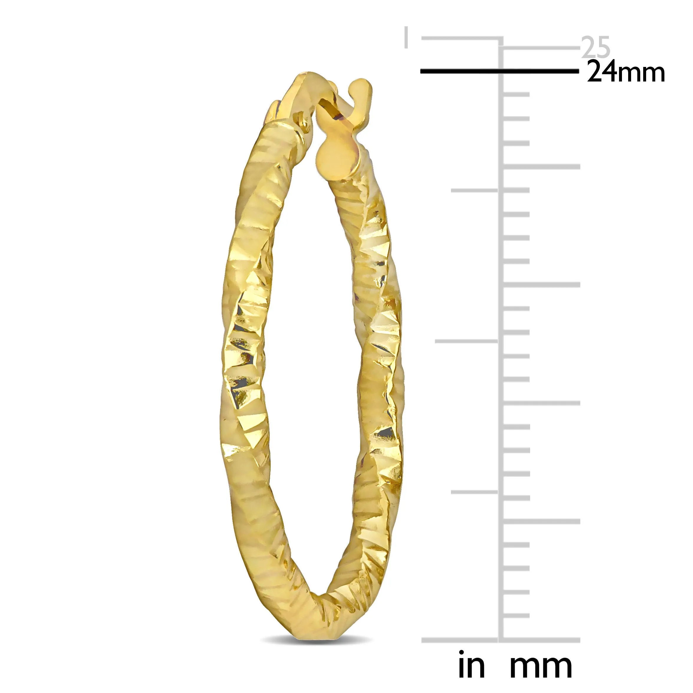 24 MM Oval Twisted and Textured Hoop Earrings in 14K Yellow Gold