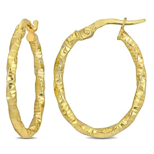 24 MM Oval Twisted and Textured Hoop Earrings in 14K Yellow Gold