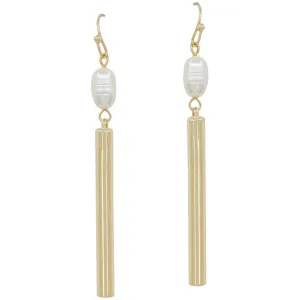 2" Freshwater Pearl with Gold Bar Earring
