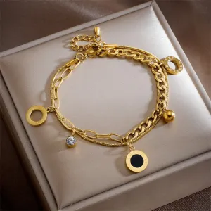 316L Stainless Steel 2-Layer Roman Numeral Dial Charm Bracelet For Women