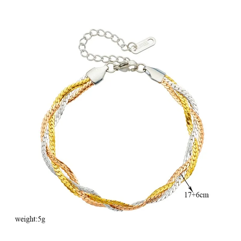 316L Stainless Steel 3-Color Crossover Bracelet For Women