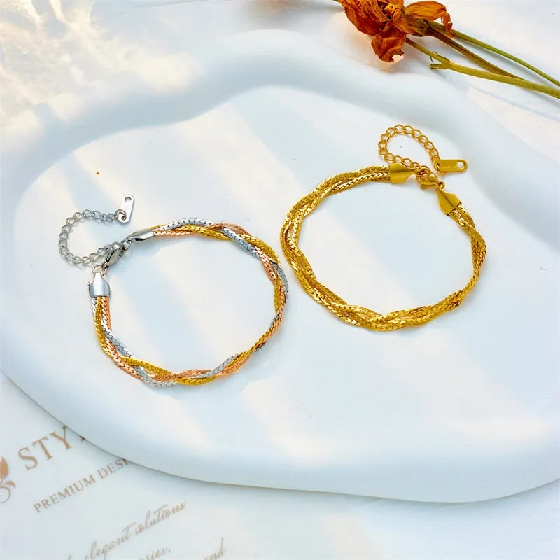 316L Stainless Steel 3-Color Crossover Bracelet For Women