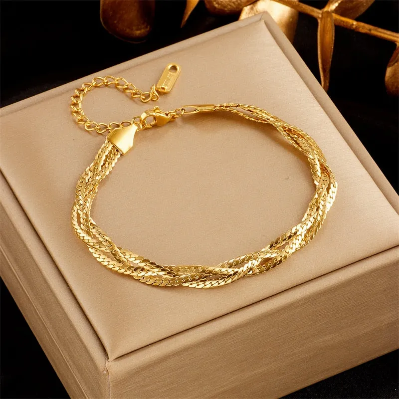 316L Stainless Steel 3-Color Crossover Bracelet For Women