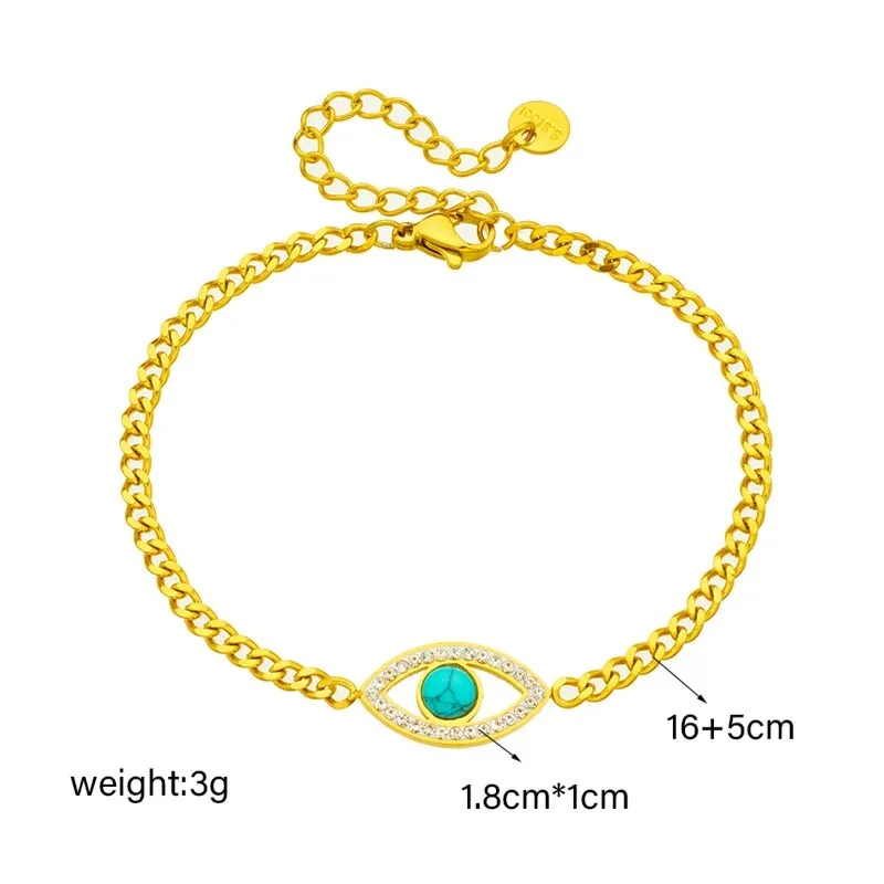316L Stainless Steel Green Stone Eye Charm Bracelet For Women