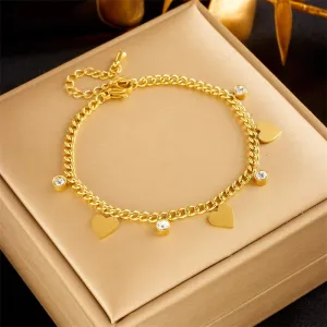 316L Stainless Steel Heart Love Zircon Charm Bracelet For Women