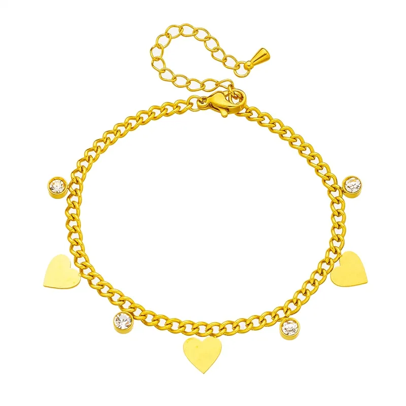 316L Stainless Steel Heart Love Zircon Charm Bracelet For Women