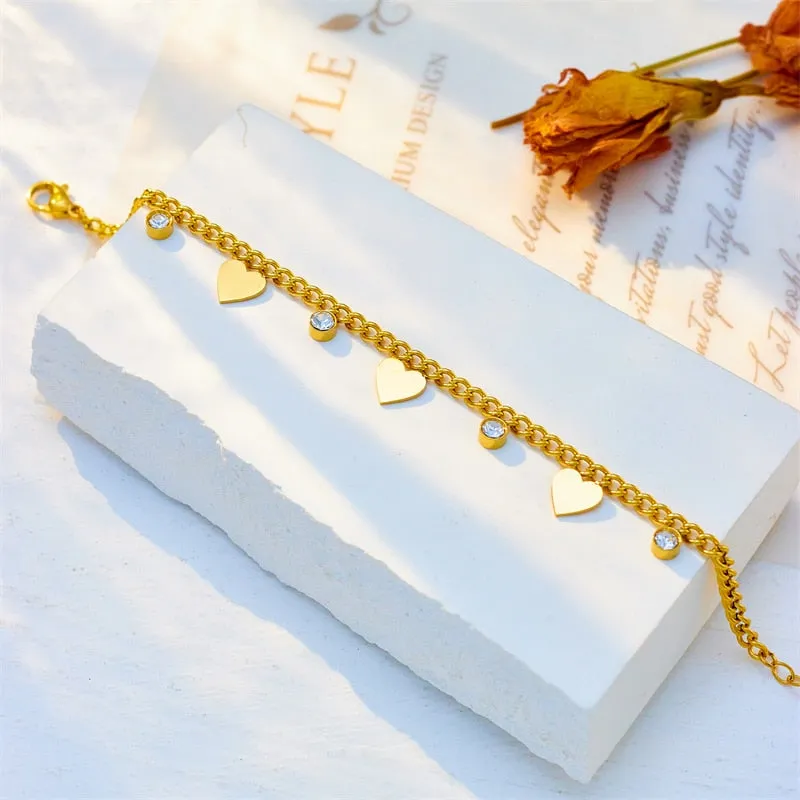 316L Stainless Steel Heart Love Zircon Charm Bracelet For Women