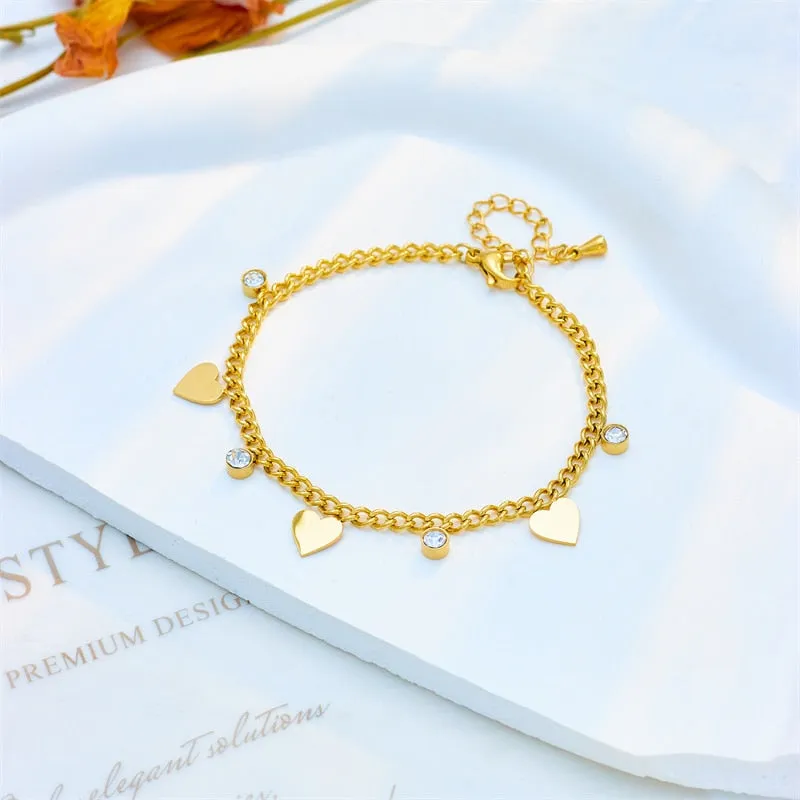 316L Stainless Steel Heart Love Zircon Charm Bracelet For Women