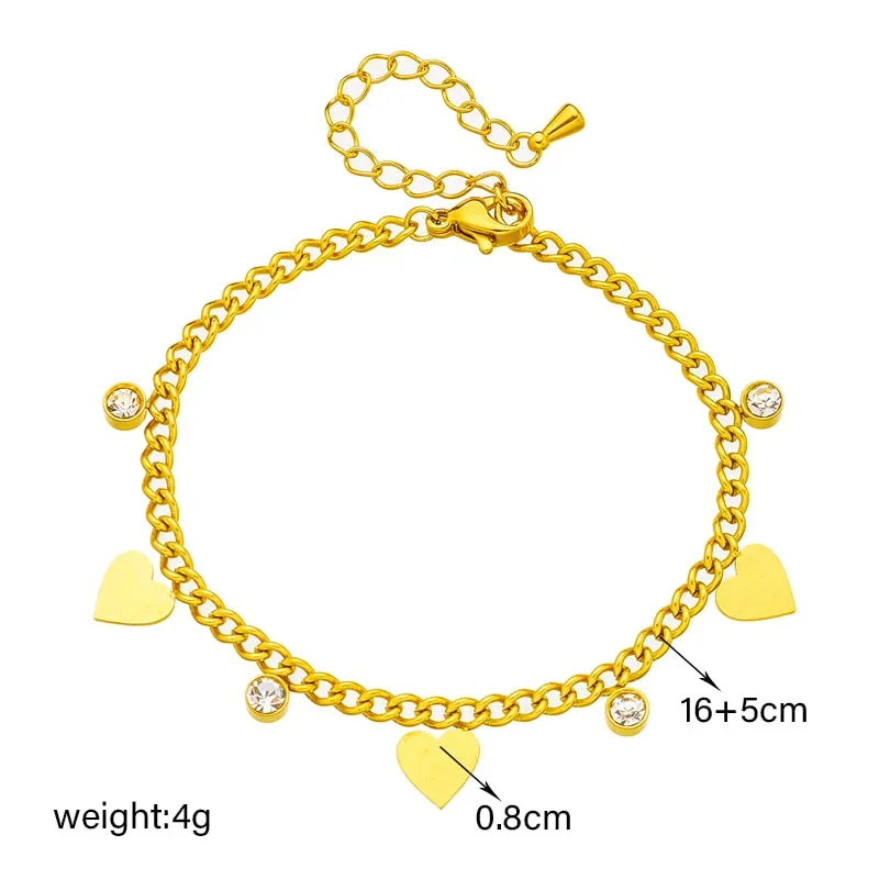 316L Stainless Steel Heart Love Zircon Charm Bracelet For Women