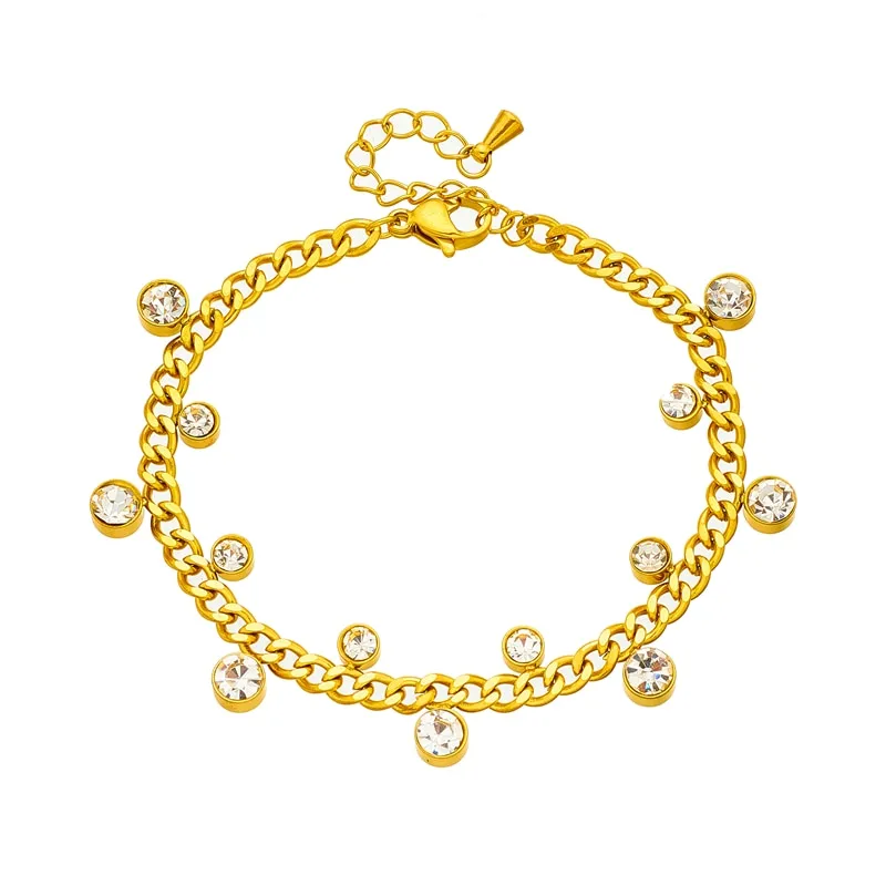 316L Stainless Steel Sparkling Zircon Crystal Charm Bracelet For Women