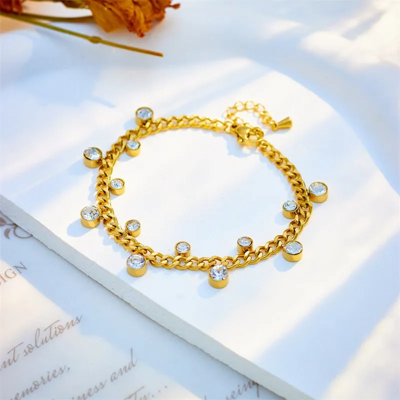 316L Stainless Steel Sparkling Zircon Crystal Charm Bracelet For Women